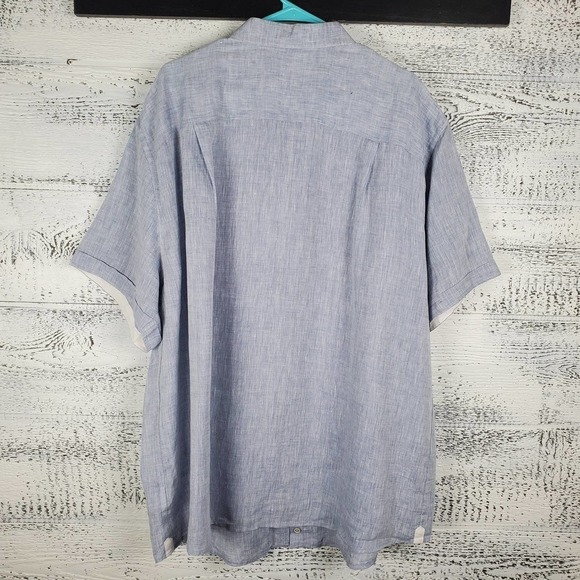 Rochester Button Front Collared Short Sleeves Linen Blue Top Sz 2XL - Picture 10 of 11